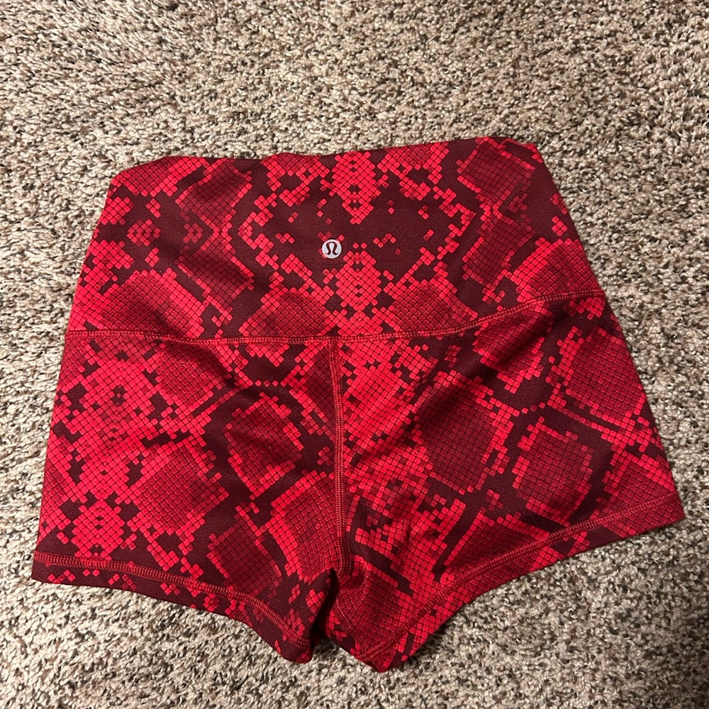 Lululemon Red Python Snake Print Yoga Shorts Fold… - image 4